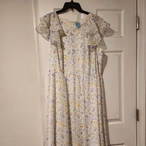 Floral Print Dress with Ruffled Sleeves